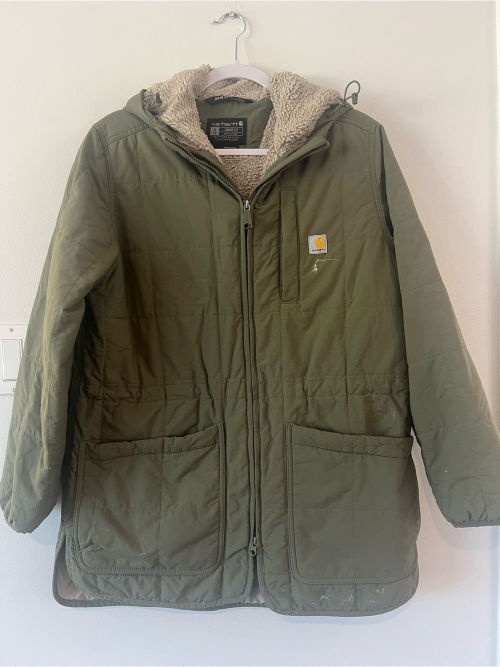 Carhartt Rain Defender Green Sherpa-Lined Quilted Work Jacket Women’s Small
